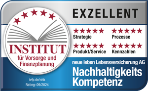 In der Rezension der Nachhaltigskeits-Kompetenz des Institut für Vorsorge- und Finanzplanung erhalten die neue leben Versicherungen die Note "Exzellent". 